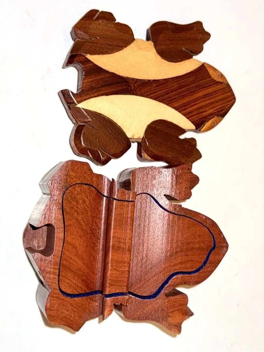 Vintage Handcrafted Wooden Frog Puzzle Box